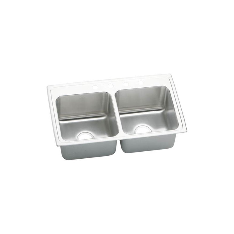 Elkay Lustertone Classic Stainless Steel 33'' x 19-1/2'' x 10-1/8'', 4-Hole Equal Double Bowl Drop-in Sink with Quick-clip