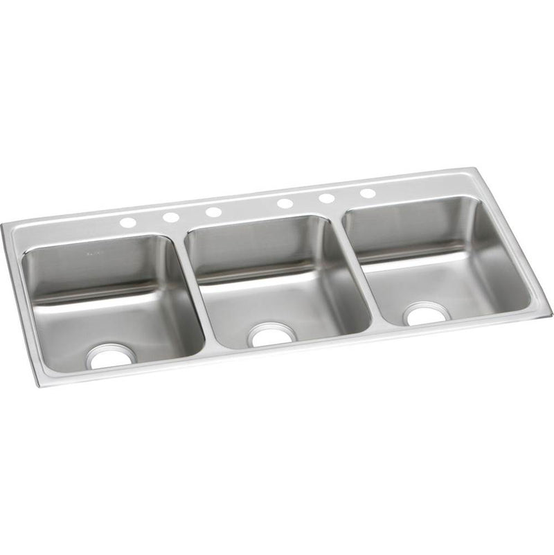 Elkay Lustertone Classic Stainless Steel 46'' x 22'' x 7-5/8'', 3-Hole Triple Bowl Drop-in Sink