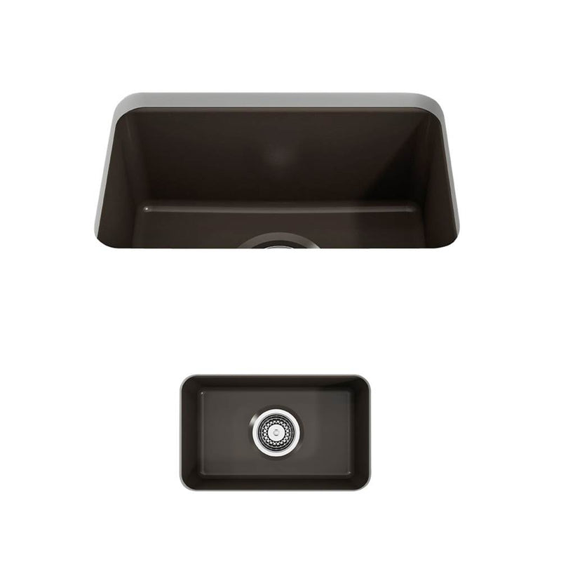 BOCCHI Sotto Dual-mount Fireclay 12 in. Single Bowl Bar Sink Strainer in Matte Brown