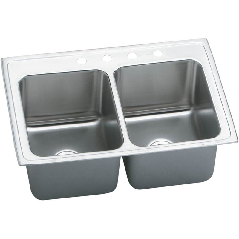Elkay Lustertone Classic Stainless Steel 33'' x 22'' x 12-1/8'', Equal Double Bowl Drop-in Sink with Quick-clip