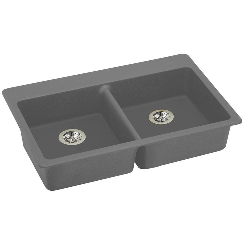 Elkay Quartz Classic 33'' x 22'' x 5-1/2'', Double Bowl Drop-in ADA Sink with Perfect Drain,