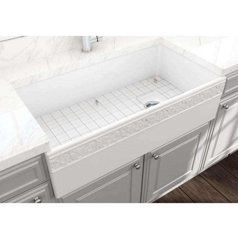 BOCCHI Vigneto Apron Front Fireclay 36 in. Single Bowl Kitchen Sink with Protective Bottom Grid and Strainer