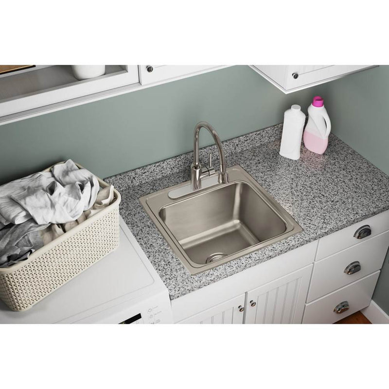 Elkay Lustertone Classic Stainless Steel 19-1/2'' x 19'' x 10-1/8'', 2-Hole Single Bowl Drop-in Laundry Sink